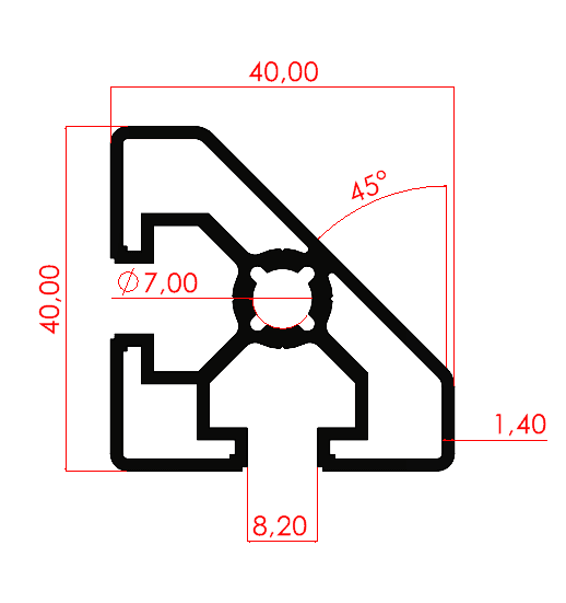 40x40 - 45 Dereceli Sigma Profil