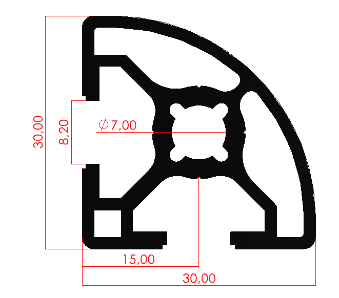 30x30 Radüslü Sigma Profil (Siyah)